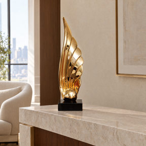 Seraphic Plume abstract sculpture — styled interior, 66 cm listed height