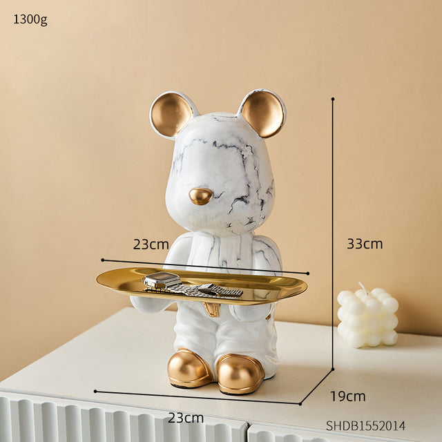Nordic Home Decoration Accessories Creative Cartoon Bear Statue Tray Living Room Desktop Snack Candy Tray Room Decor Figurine - Atelier Home™