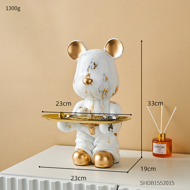 Nordic Home Decoration Accessories Creative Cartoon Bear Statue Tray Living Room Desktop Snack Candy Tray Room Decor Figurine - Atelier Home™
