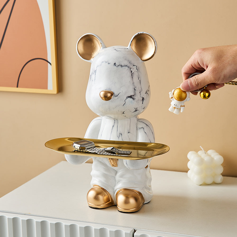 Nordic Home Decoration Accessories Creative Cartoon Bear Statue Tray Living Room Desktop Snack Candy Tray Room Decor Figurine - Atelier Home™